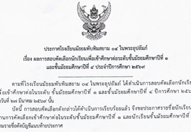 ประกาศผลการสอบคัดเลือก ม1 ม4 – 2569