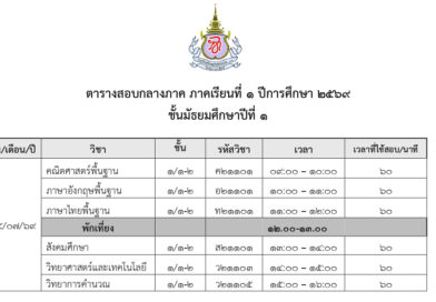 ตารางสอบกลางภาค ภาคเรียนที่ 1/2569